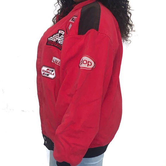 Indy 500 Formula 1 Nascar vintage racing jacket red black white patches sz XXXL - Picture 2 of 12
